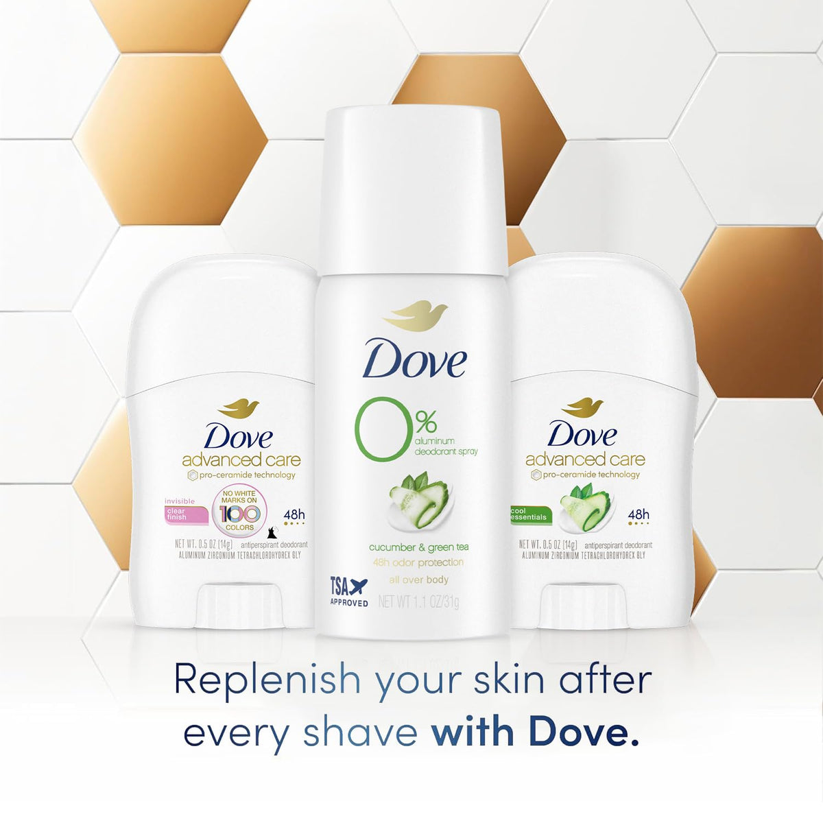 Dove Clear Finish underarm antiperspirant stick showing no white marks