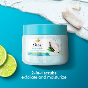 Dove Coconut & Lime Body Scrub 15 oz packaging with tropical design