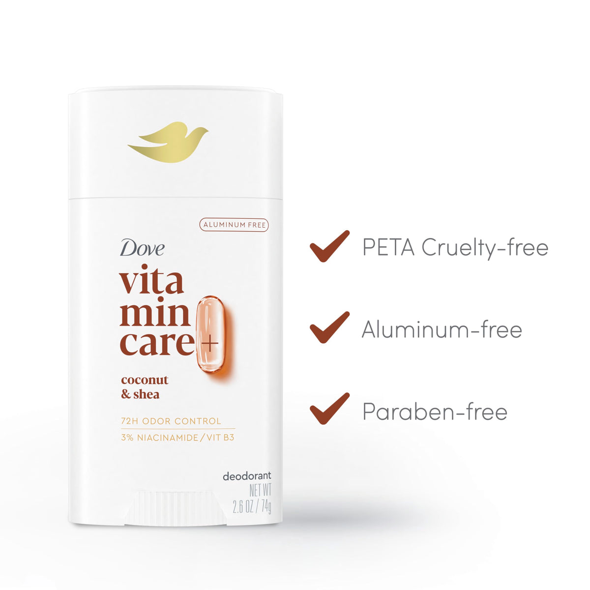 Dove Coconut & Shea Butter deodorant stick side view