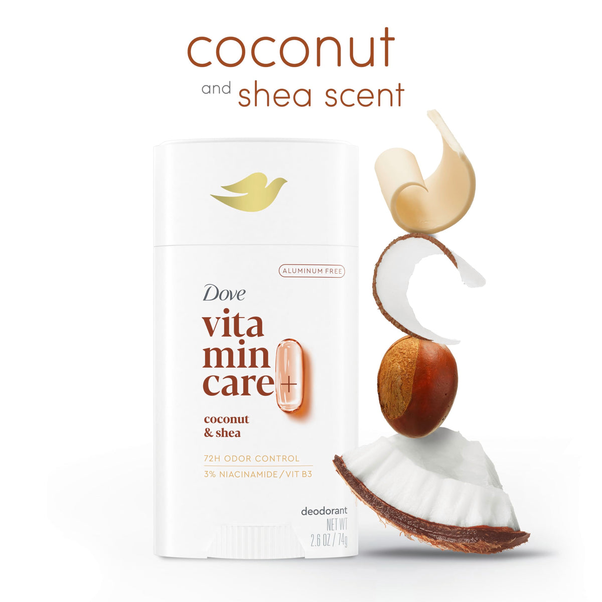 Dove Coconut & Shea Butter deodorant stick with packaging