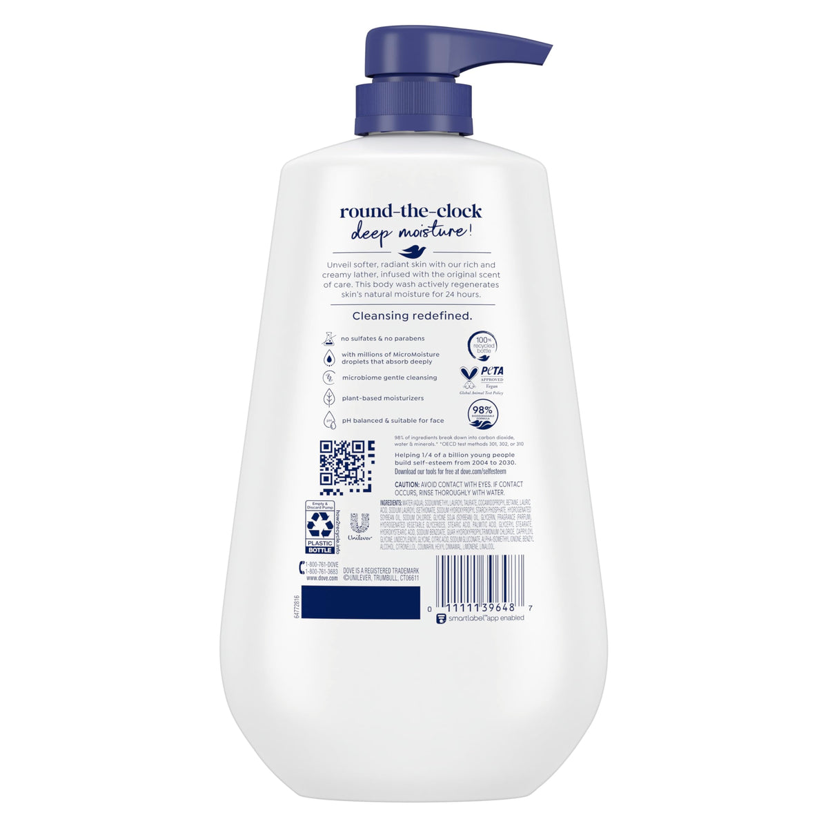 Dove Deep Moisture Body Wash 30.6 oz pump side view