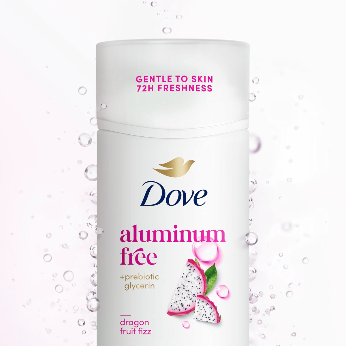 Dove Deodorant Stick Dragon Fruit Fizz on bathroom shelf
