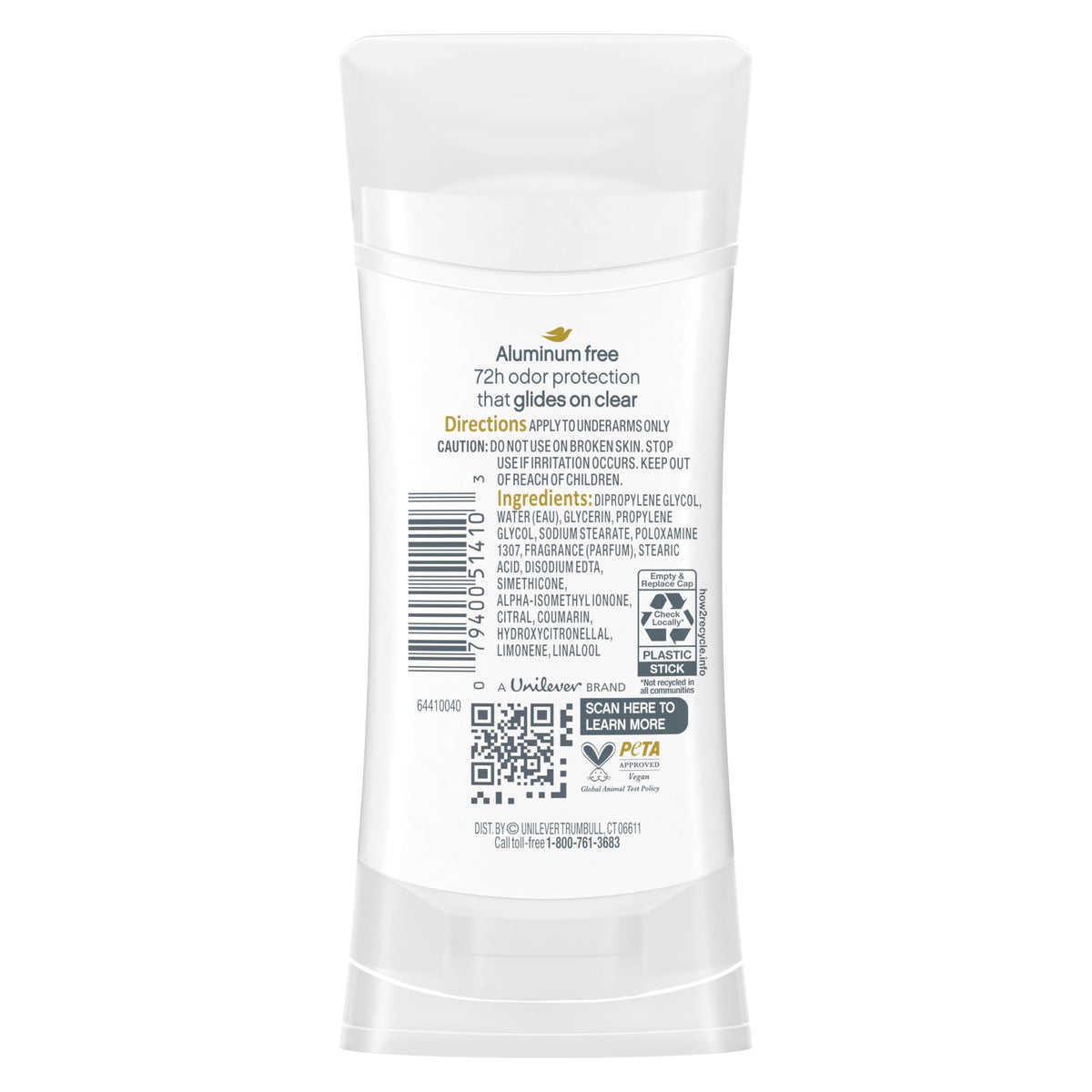 Dove Deodorant Stick showing smooth application texture