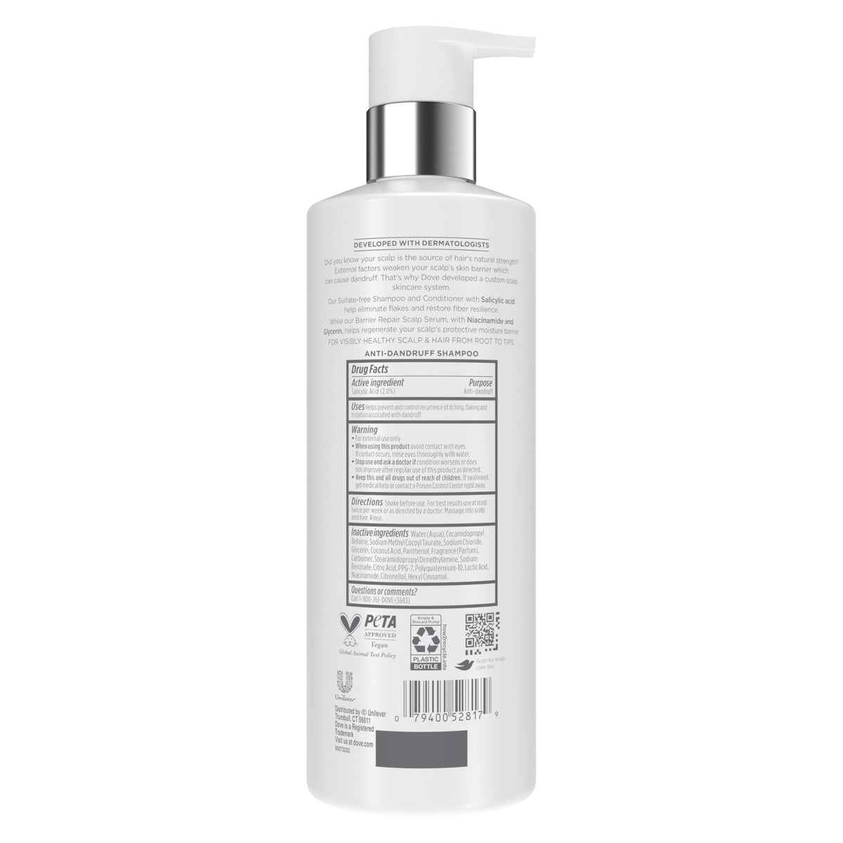 Dove Derma Scalp Dandruff Relief Shampoo 16oz back view