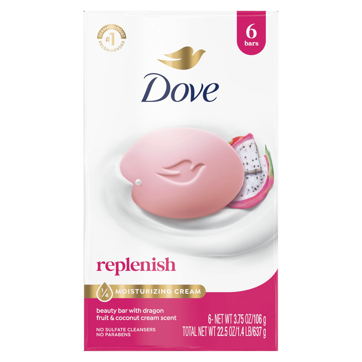 Dove Dragon Fruit Beauty Bar Soap 6 Count front view