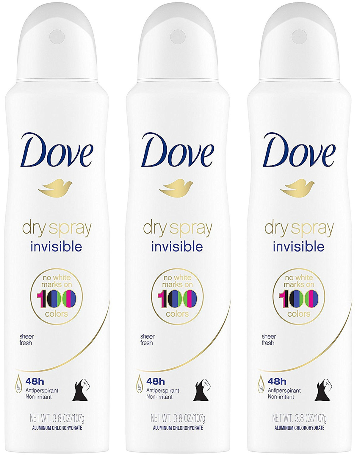 Dove Dry Spray Antiperspirant pack of 3 cans with sheer fresh scent