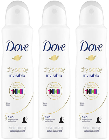 Dove Dry Spray Antiperspirant pack of 3 cans with sheer fresh scent