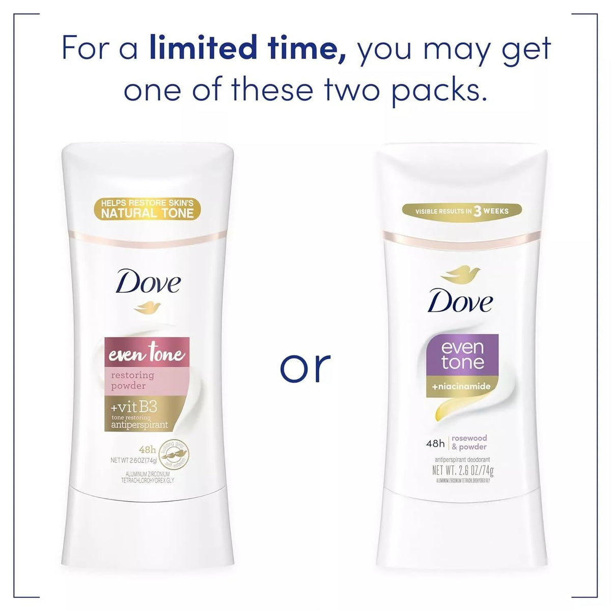 Dove Even Tone Antiperspirant Deodorant 2.6 oz side view