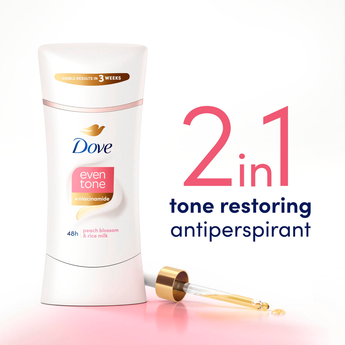 Dove Even Tone Antiperspirant Stick 3PK Peach Blossom scent close-up