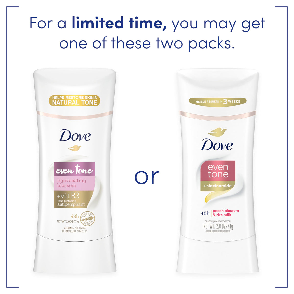 Dove Even Tone Antiperspirant Stick 3PK side view