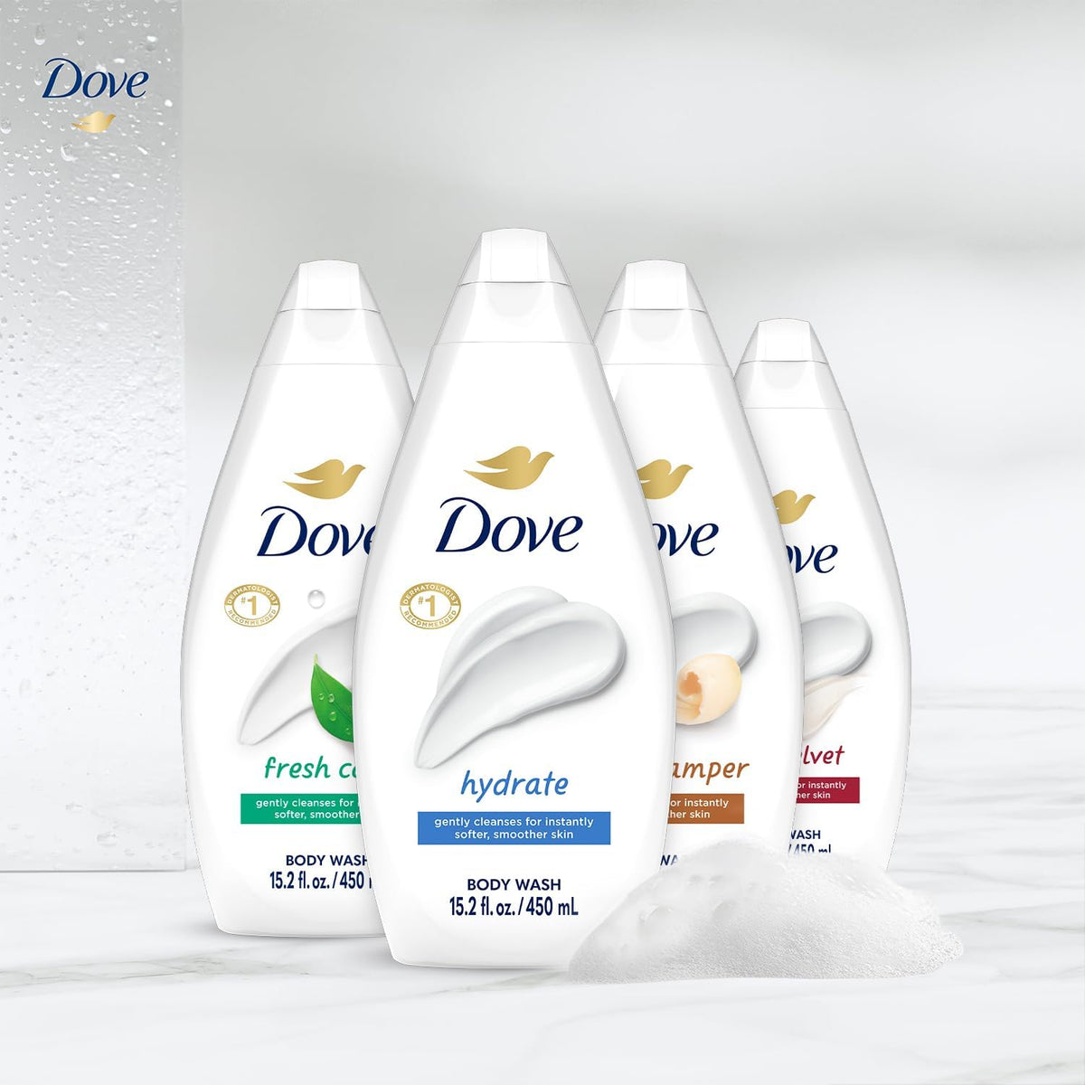 Dove Fresh Care body wash front view in squeeze bottle