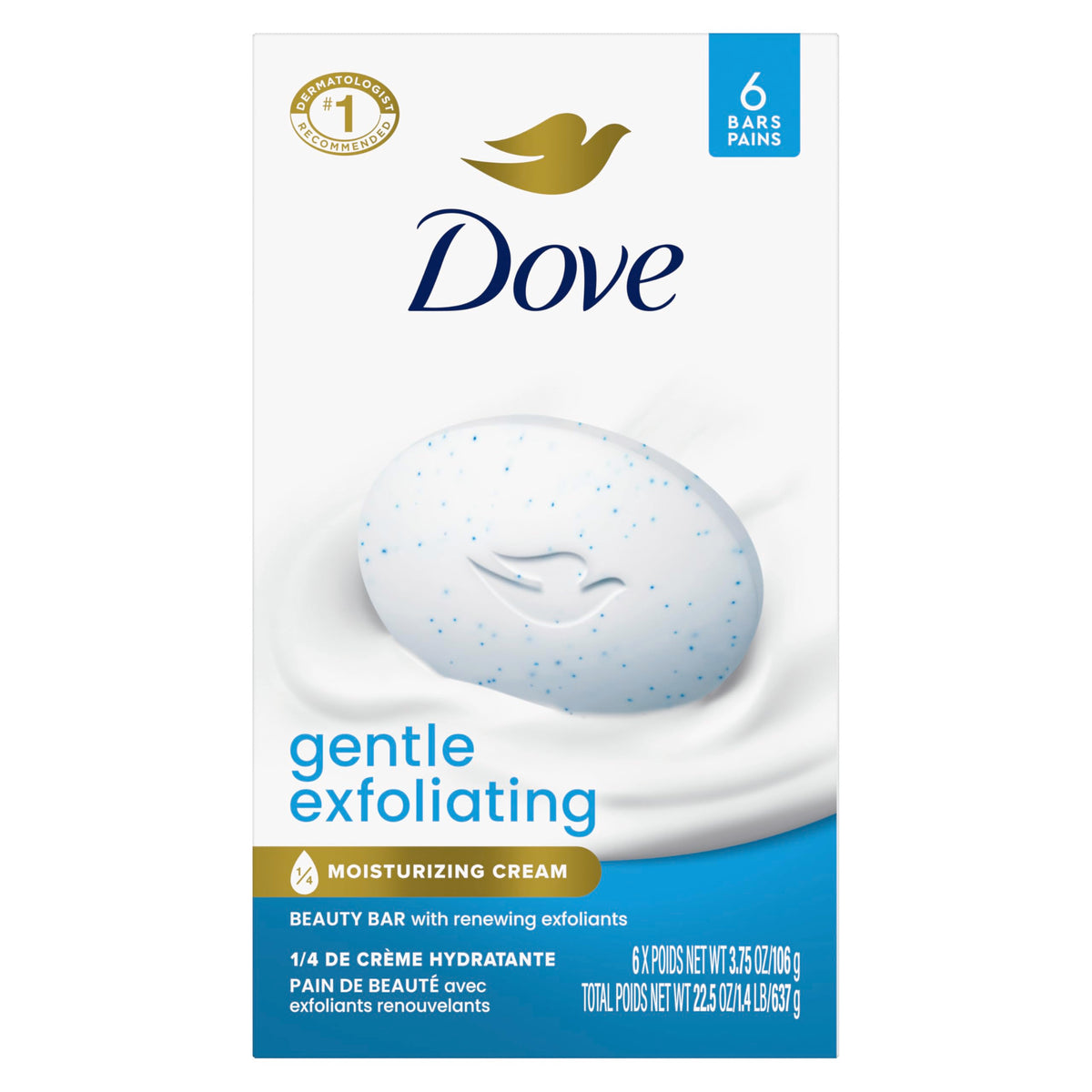 Dove Gentle Exfoliating Beauty Bar front view with packaging