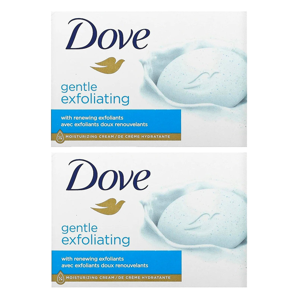 Dove Gentle Exfoliating Beauty Bar front view with packaging