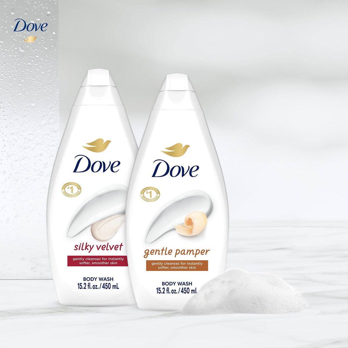 Dove Gentle Pamper body wash bottle with vanilla and shea butter