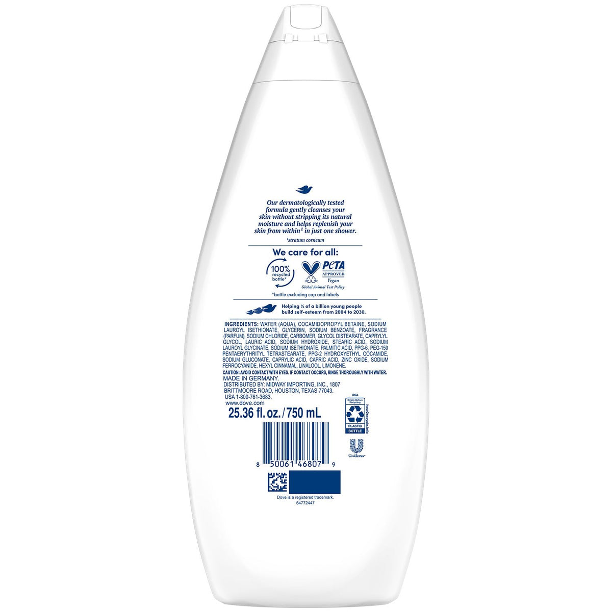 Dove Hydrate Body Wash 25.36 Oz bottle side view