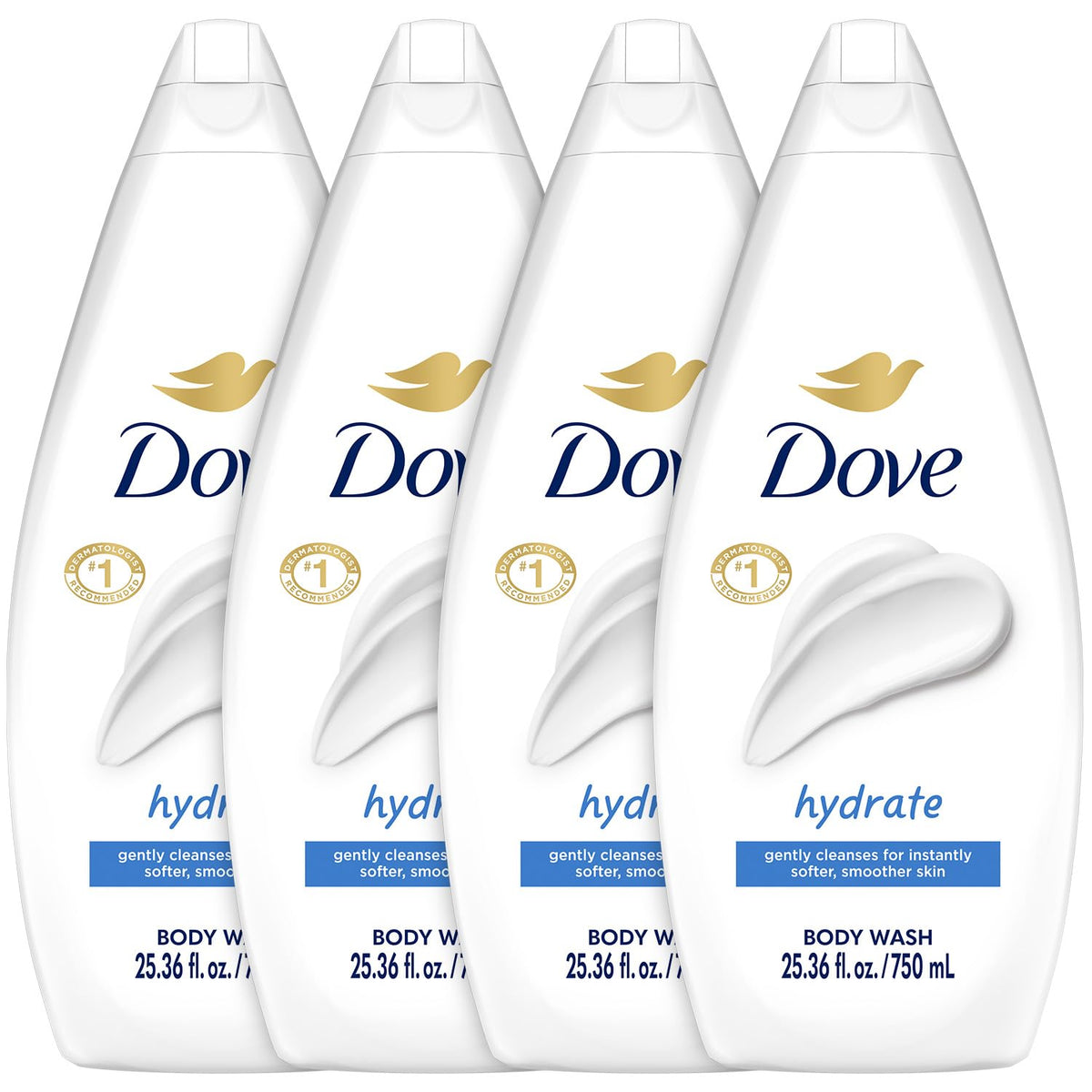 Dove Hydrate Body Wash 4-Pack front view with clean design