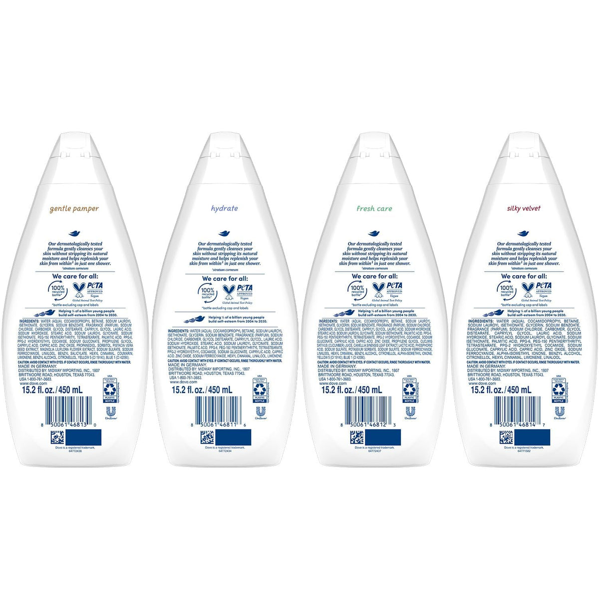 Dove Hydrate body wash front view in squeeze bottle