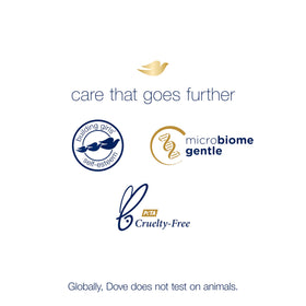 Dove Instant Foaming Body Wash displayed with shower accessories