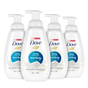 Dove Instant Foaming Body Wash front view with white bottle
