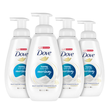 Dove Instant Foaming Body Wash front view with white bottle