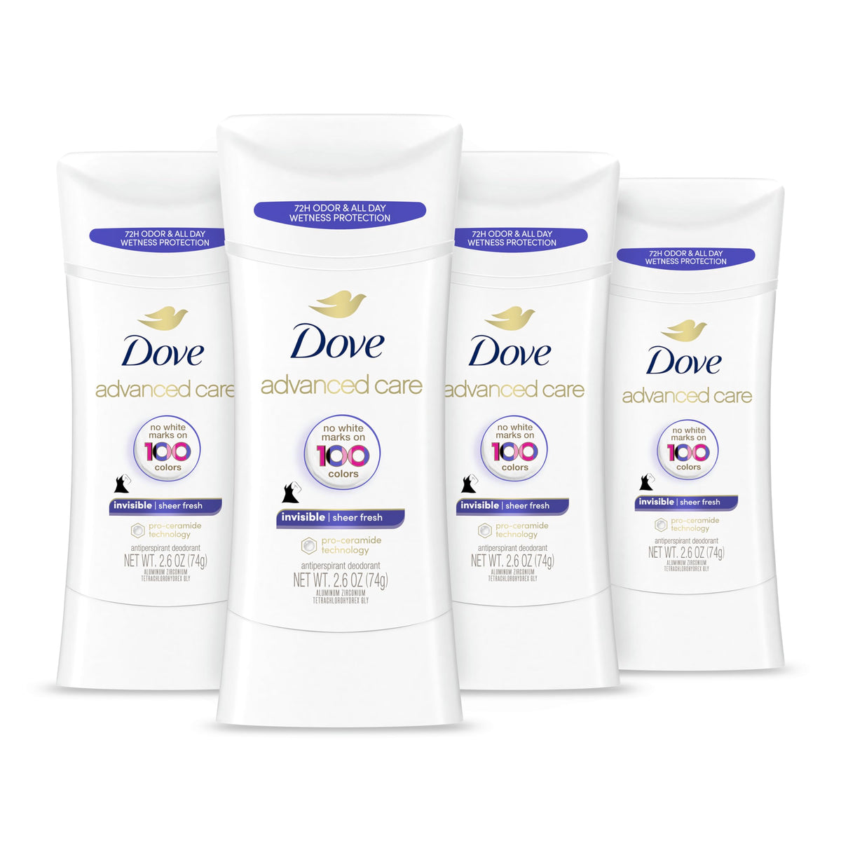 Dove Invisible Antiperspirant Deodorant Stick 4PK packaging front view