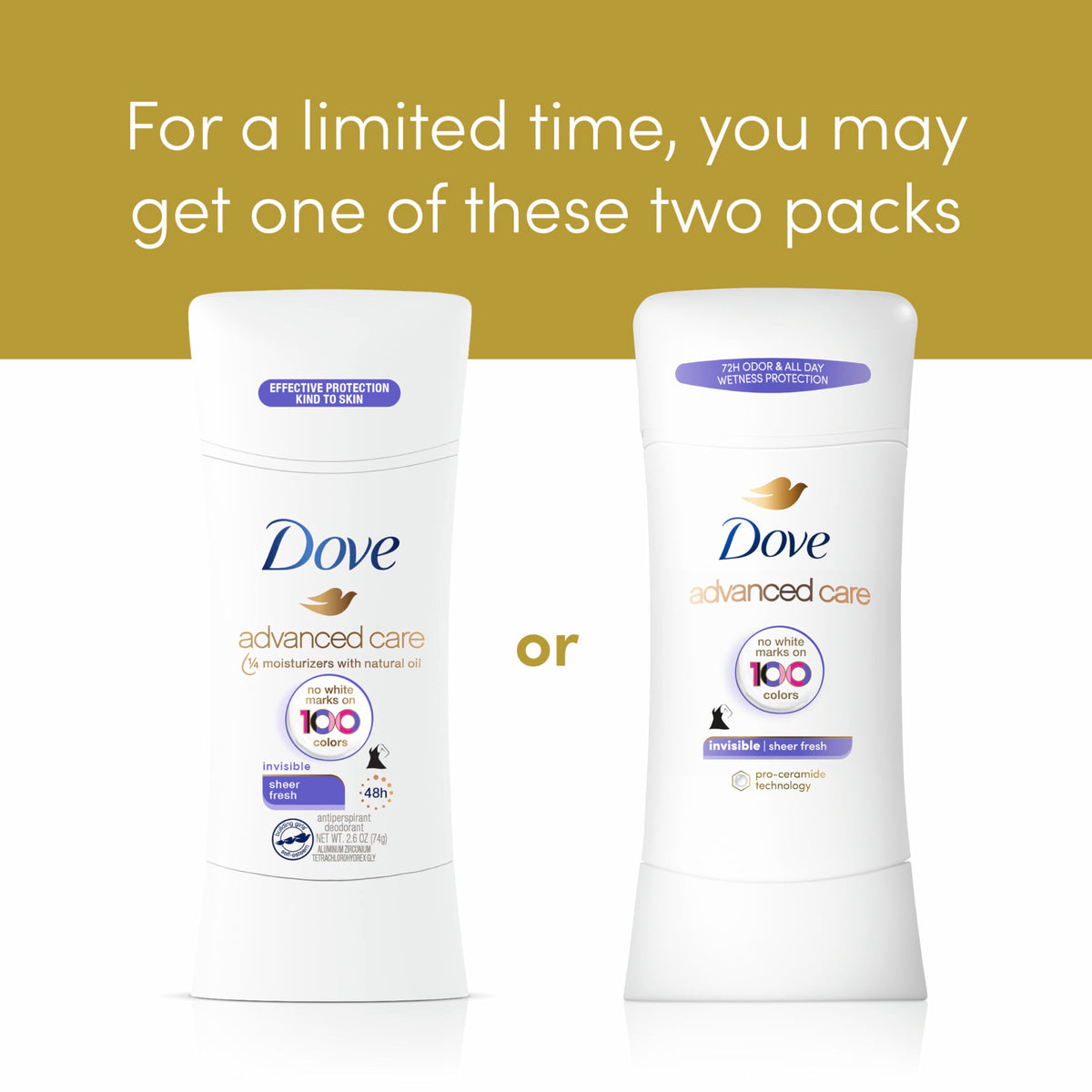 Dove Invisible Antiperspirant Deodorant Stick on various clothing colors
