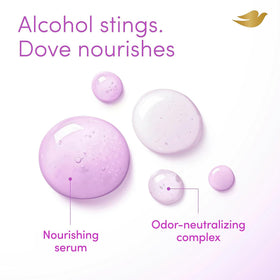 Dove Lavender Bloom deodorant spray with lavender flowers