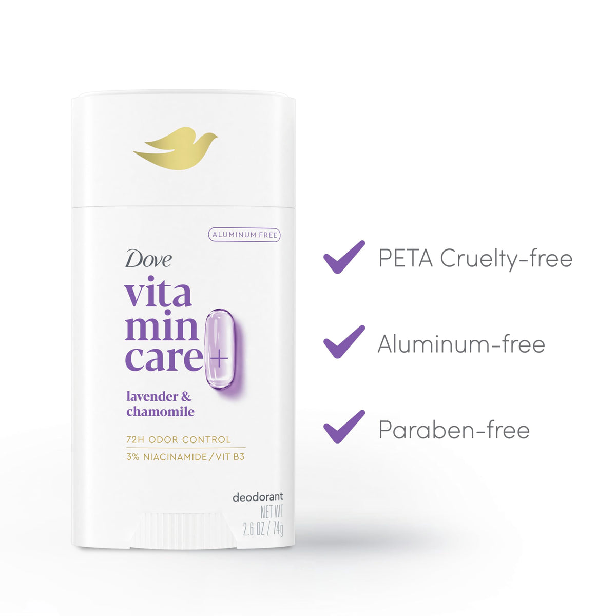 Dove Lavender & Chamomile Deo Stick on a bathroom counter