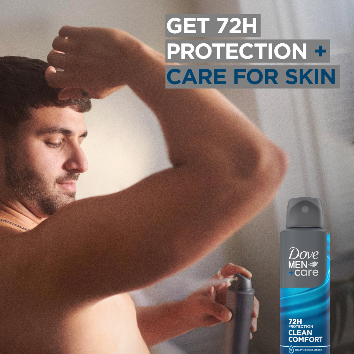 DOVE MEN + CARE Antiperspirant Dry Spray with a towel