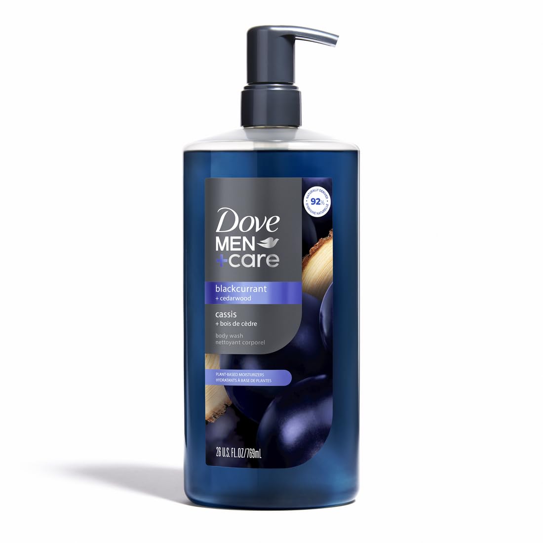 DOVE MEN + CARE Blackcurrant + Cedarwood Body Wash packaging details