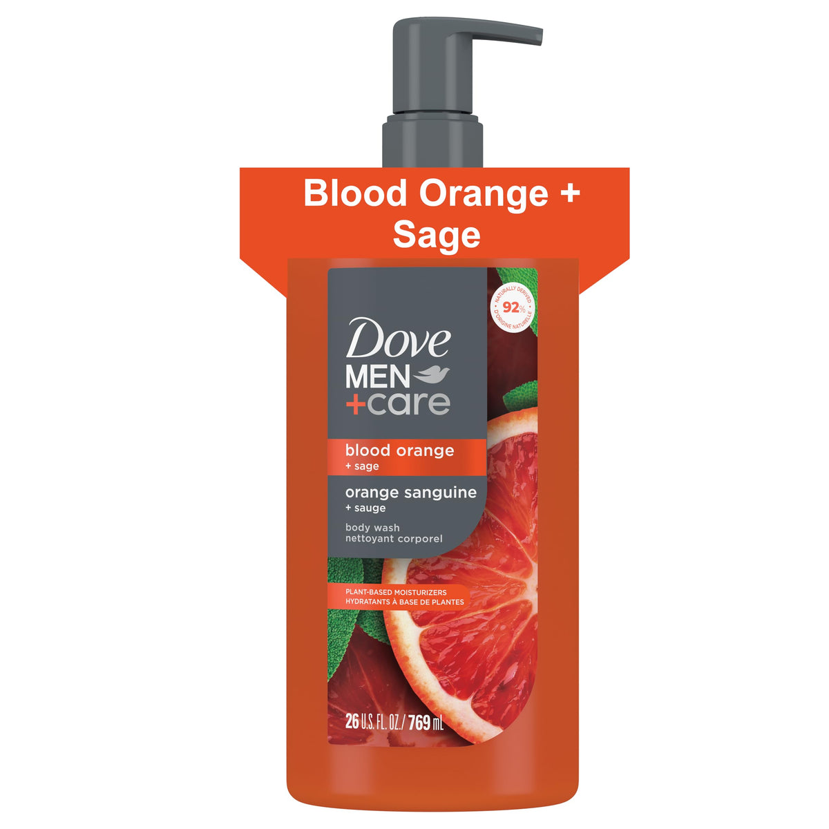 DOVE MEN + CARE Blood Orange + Sage Body Wash front view 26 oz