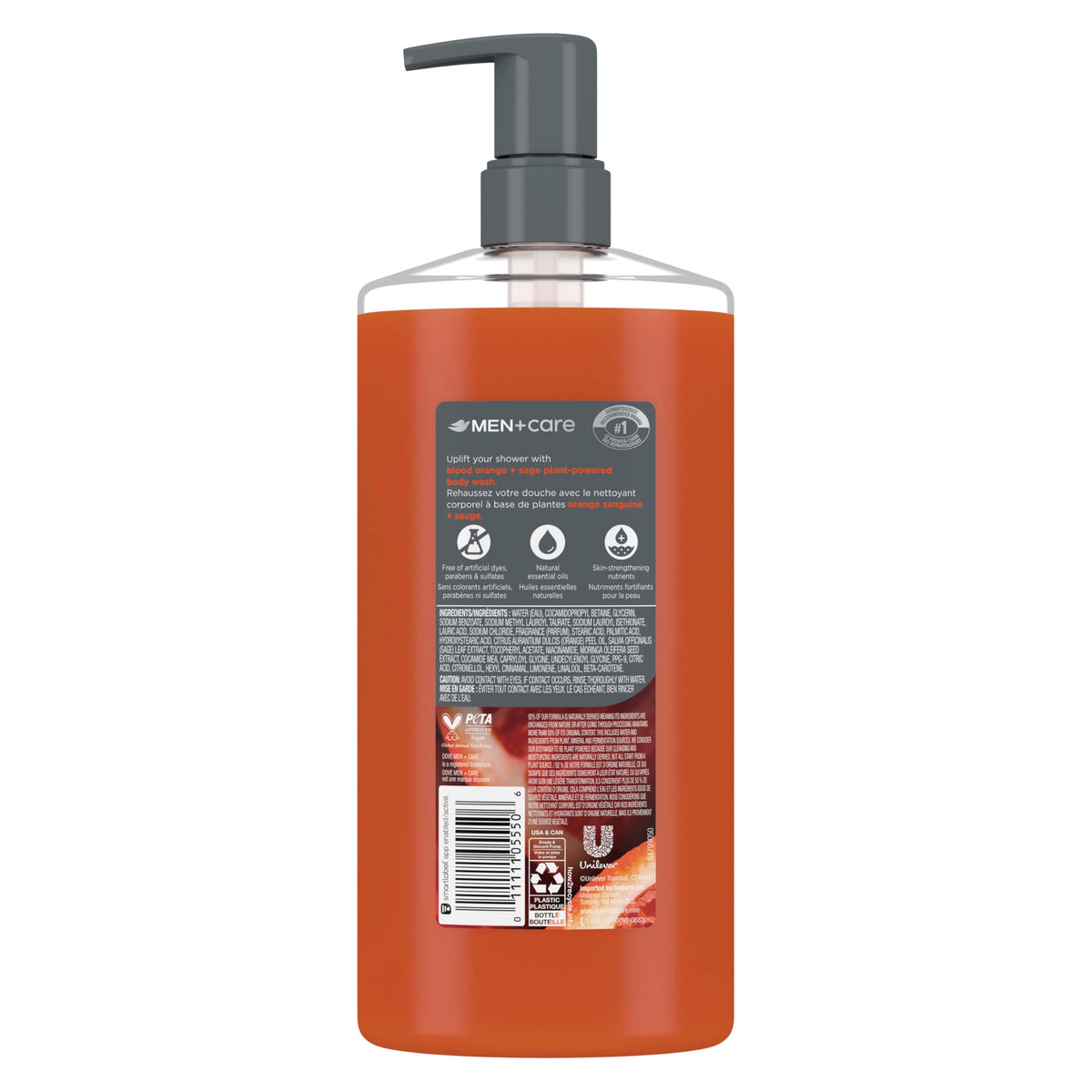 DOVE MEN + CARE Blood Orange + Sage Body Wash side view with label