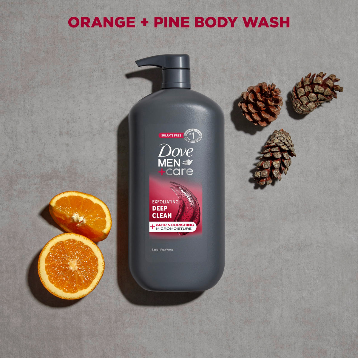 DOVE MEN + CARE Body Wash showing fresh citrus and cedarwood scent