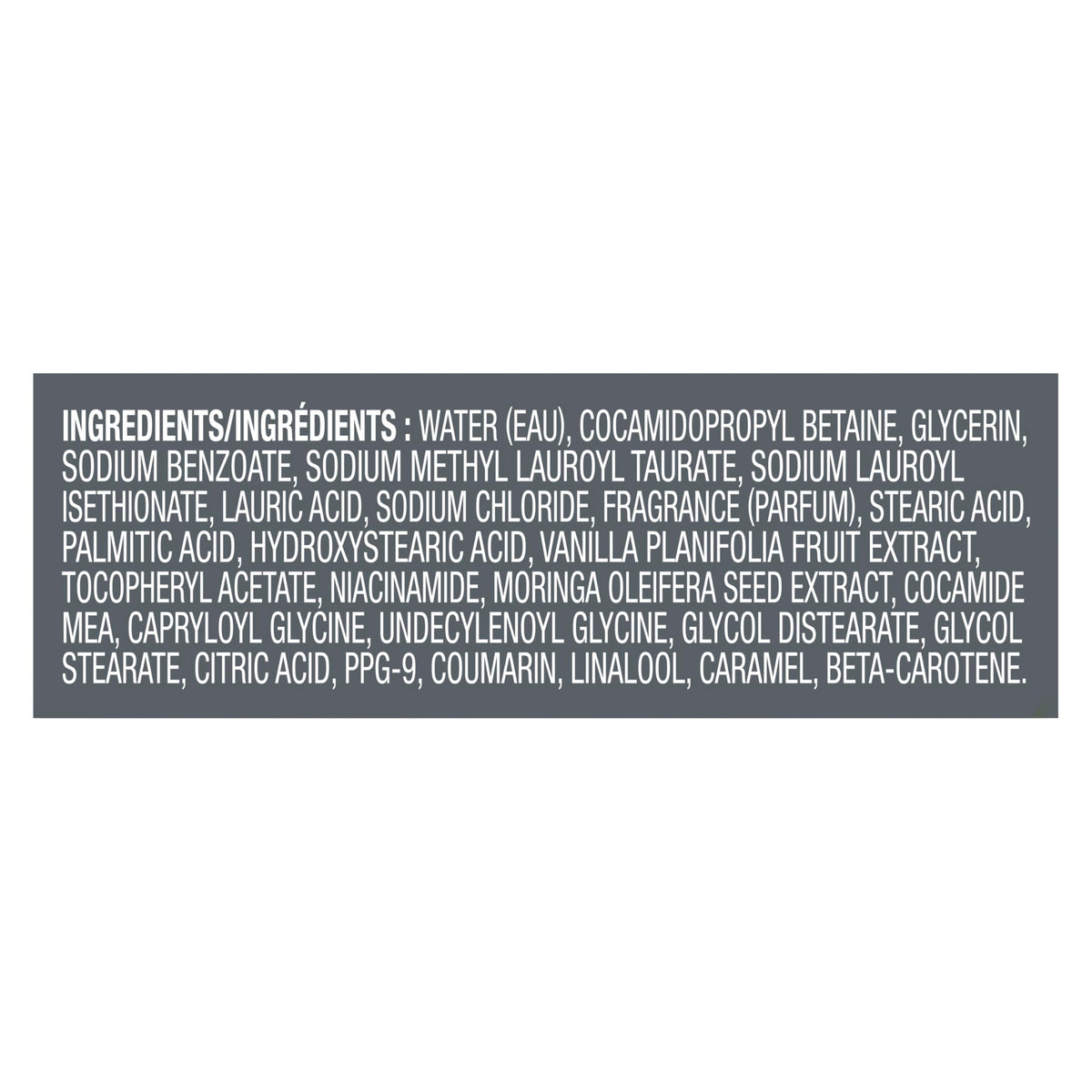 DOVE MEN + CARE Bourbon Vanilla + Hazelnut Body Wash ingredients list