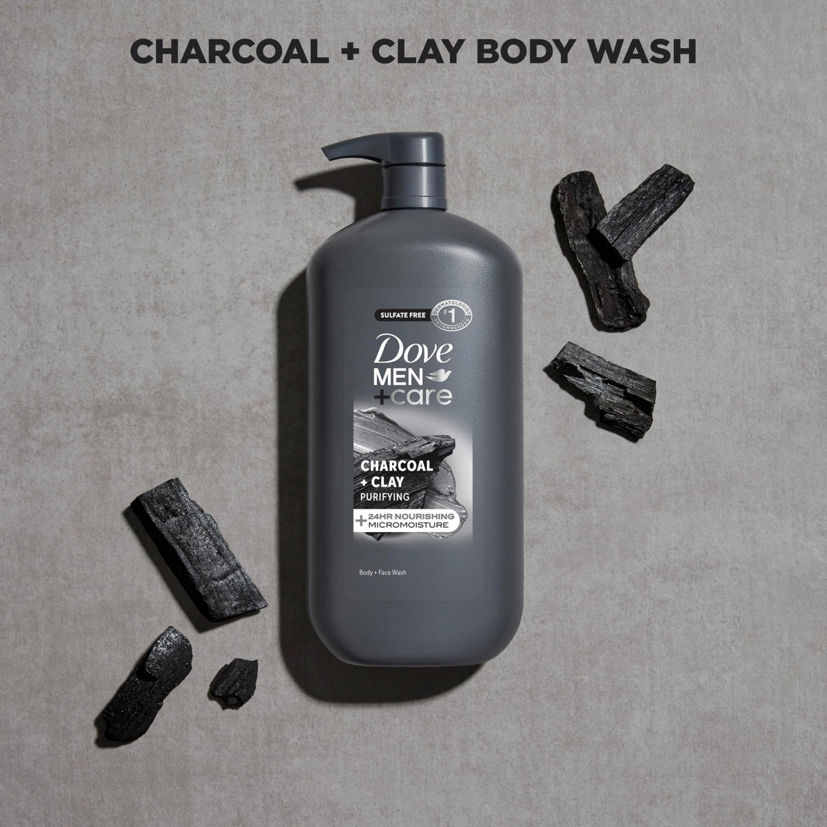 DOVE MEN + CARE Charcoal Body Wash 30 oz with ingredients