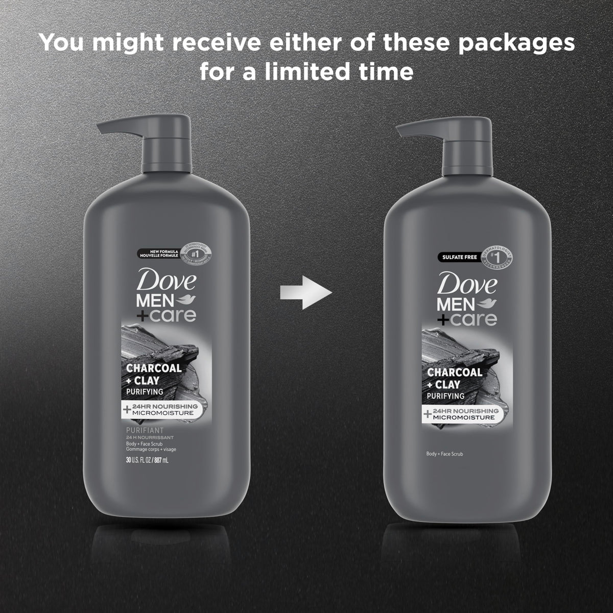 DOVE MEN + CARE Charcoal Body Wash 30 oz with lather on skin
