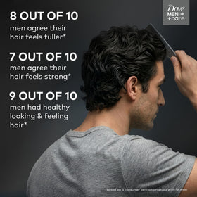 DOVE MEN + CARE Charcoal + Clay 2-in-1 Shampoo with a towel