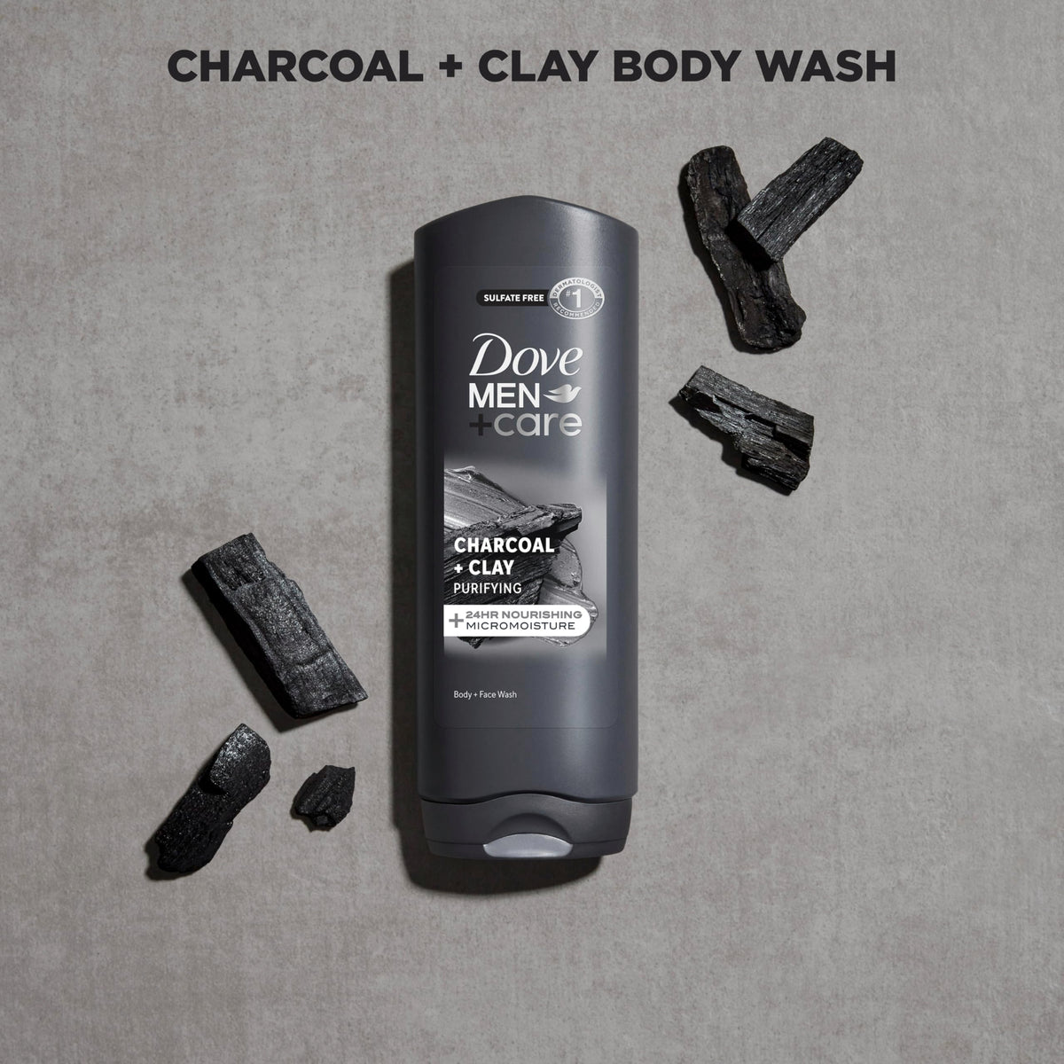 DOVE MEN + CARE Charcoal + Clay Body Wash 18 oz side view
