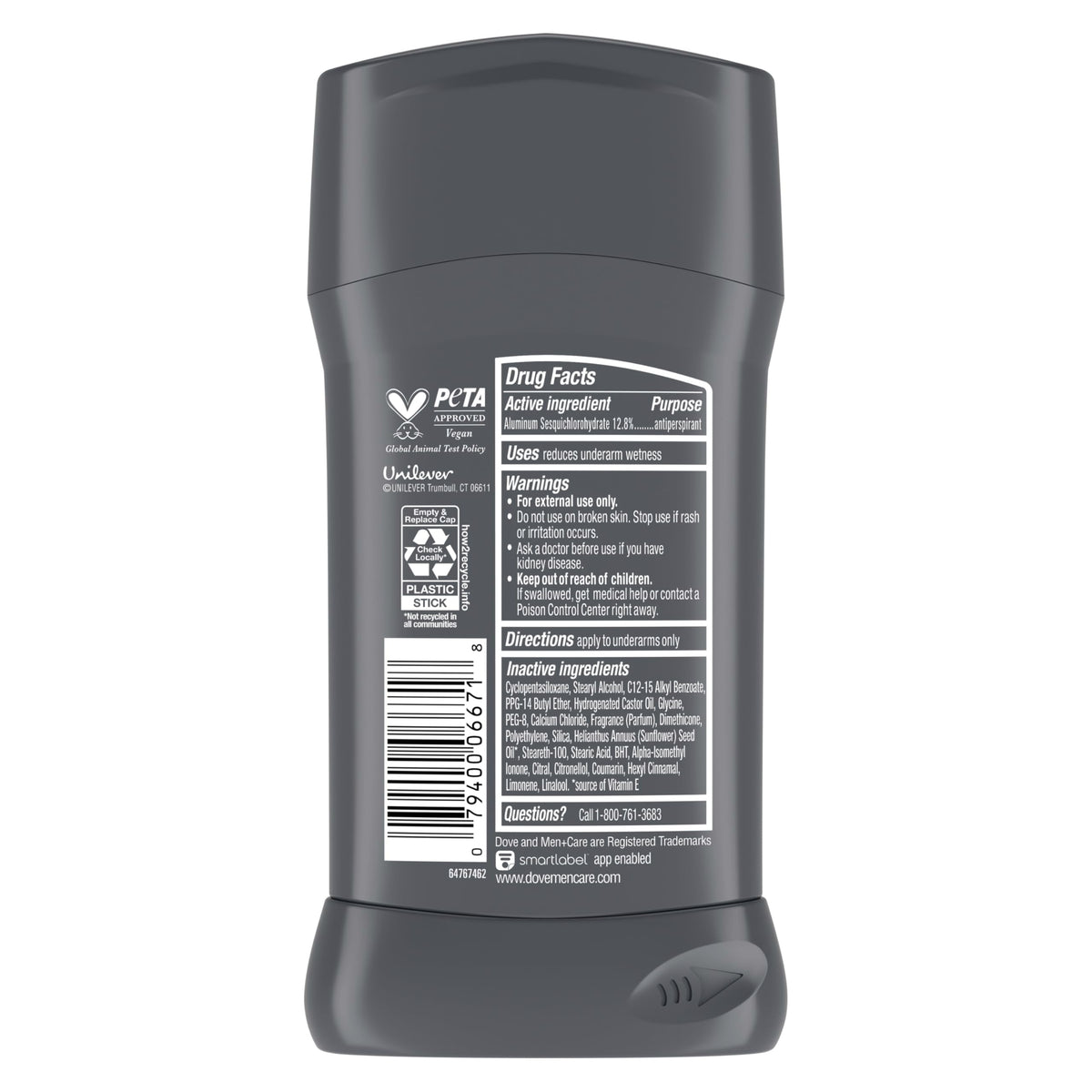 DOVE MEN + CARE Clean Comfort Antiperspirant Deodorant stick back view