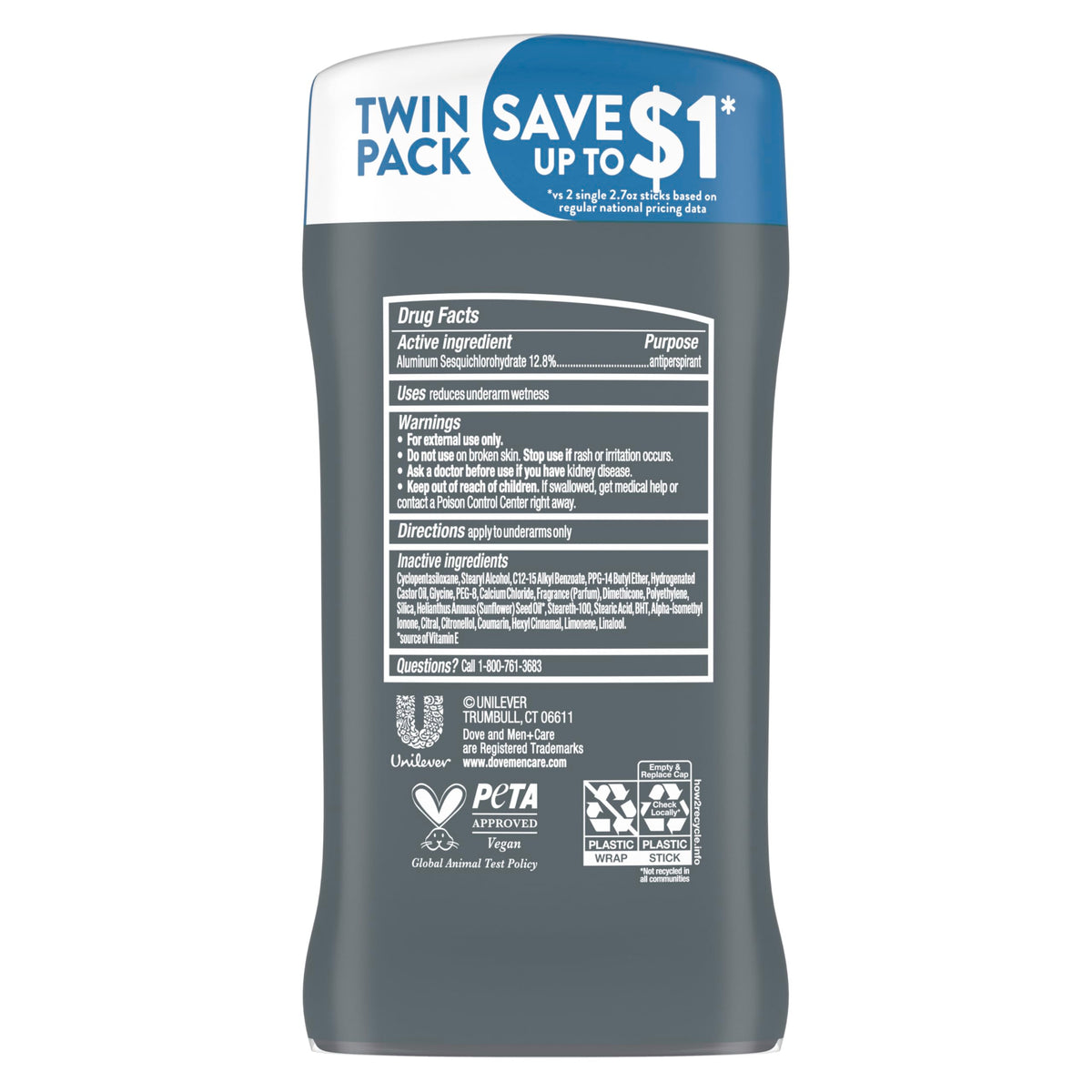 DOVE MEN + CARE Clean Comfort Antiperspirant Deodorant stick side view