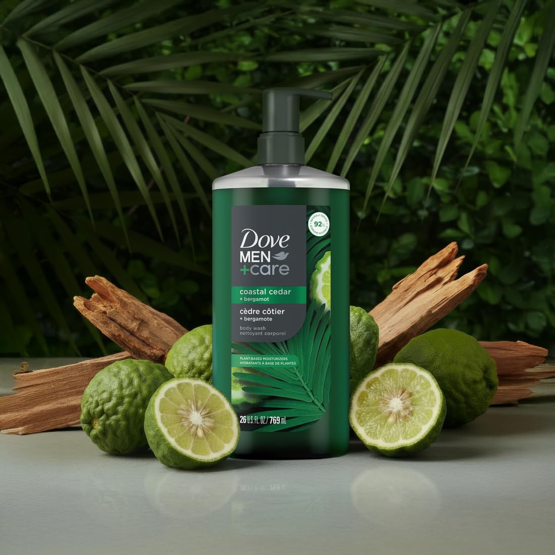 DOVE MEN + CARE Coastal Cedar + Bergamot Body Wash bottle side view