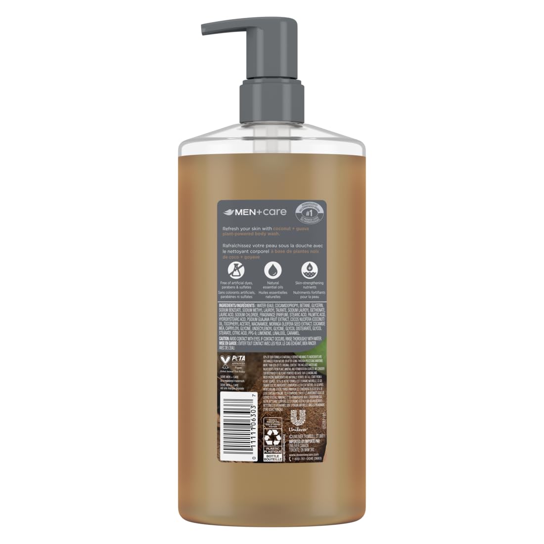DOVE MEN + CARE Coconut + Guava Body Wash pump bottle side view