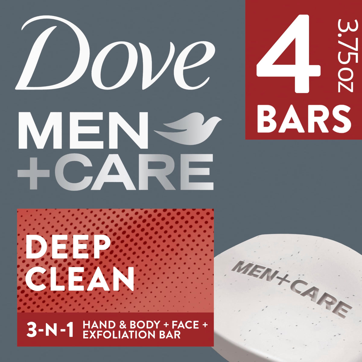 DOVE MEN + CARE Deep Clean Bar Soap on a bathroom countertop