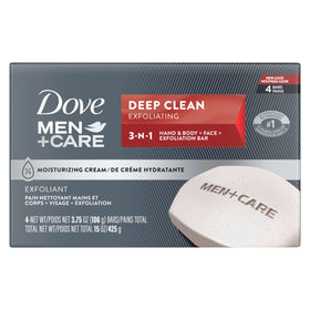 DOVE MEN + CARE Deep Clean Body and Face Bar Soap 4-Pack front view