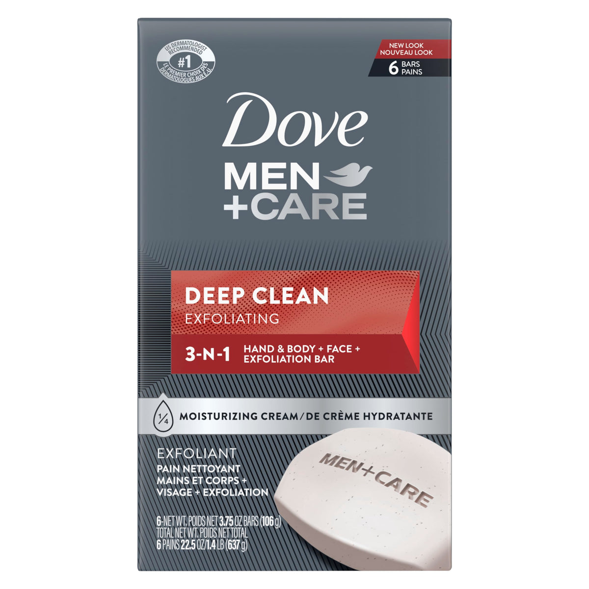 DOVE MEN + CARE Deep Clean Body and Face Bars front view, 6 count