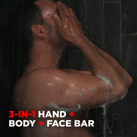 DOVE MEN + CARE Deep Clean Body Bar lathering on skin