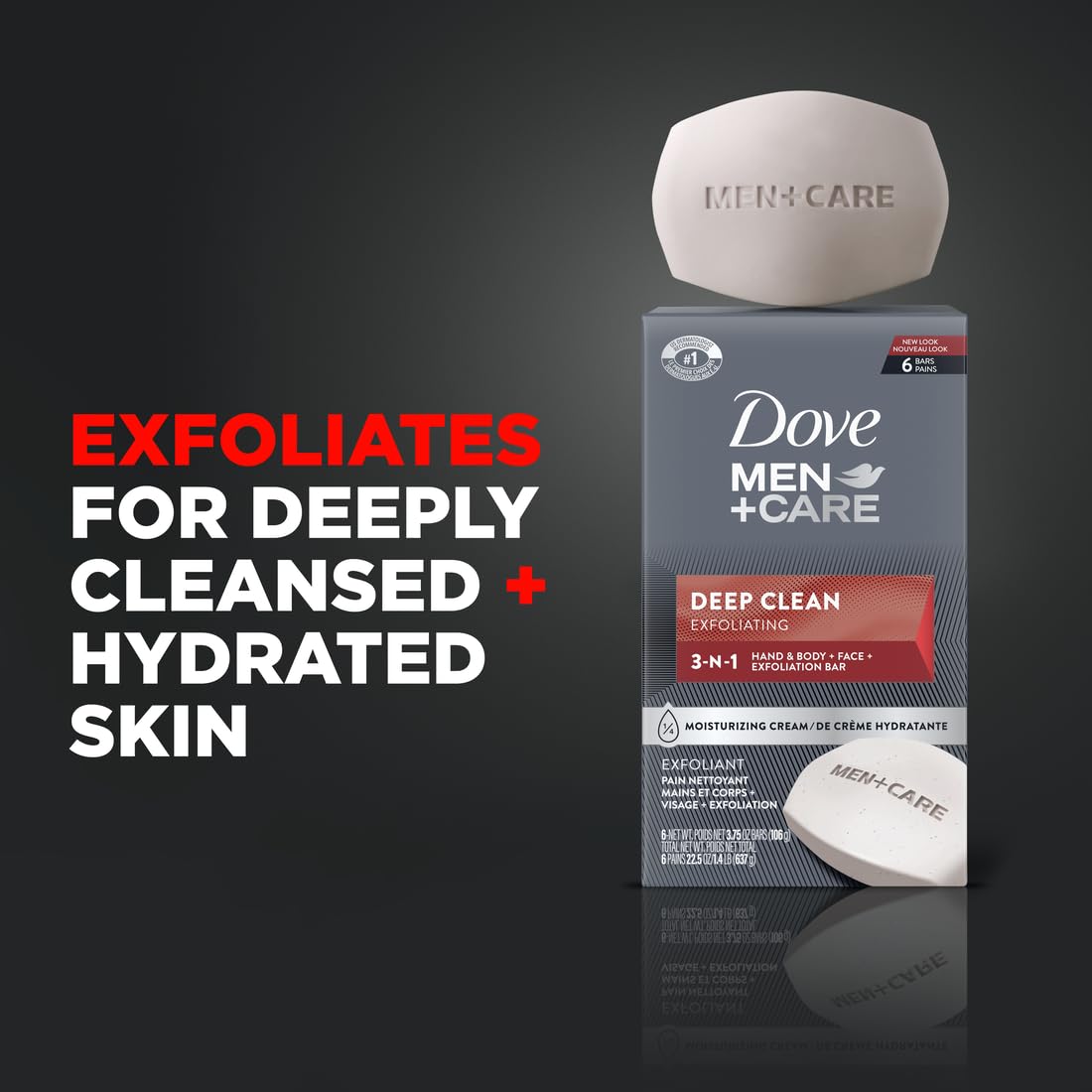 DOVE MEN + CARE Deep Clean Body Bar showing purifying grains