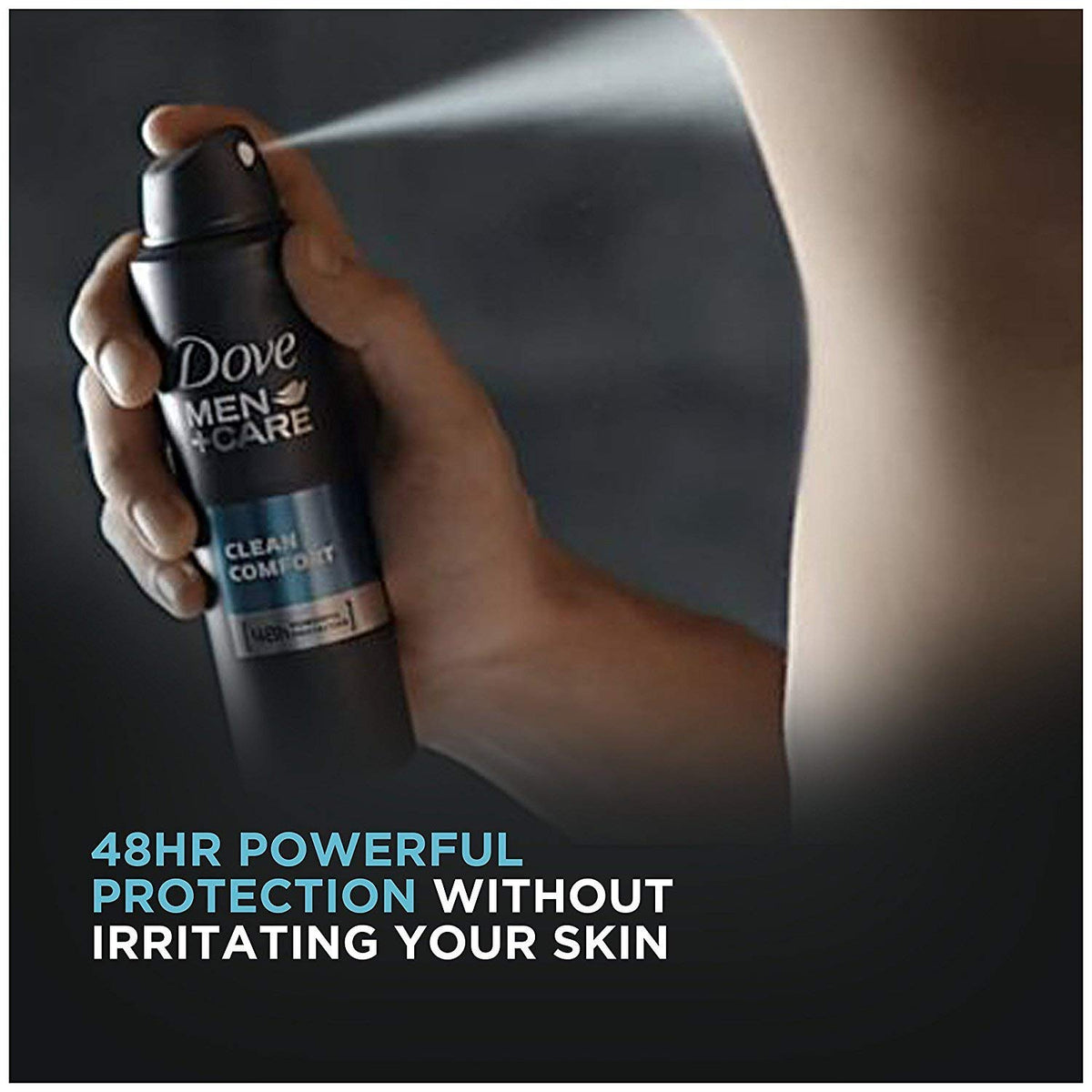 DOVE MEN + CARE Dry Spray Antiperspirant Clean Comfort on a bathroom shelf
