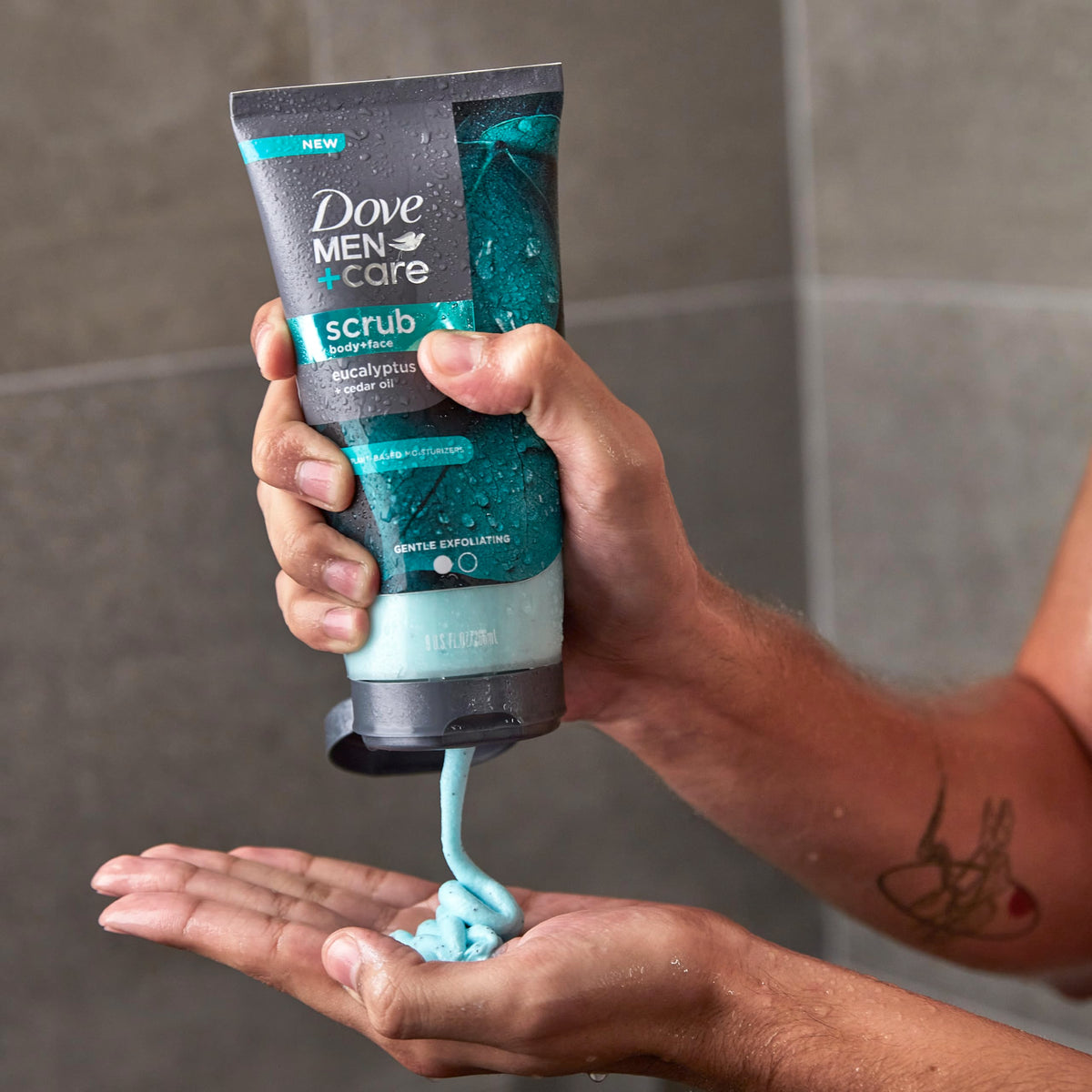 DOVE MEN + CARE Eucalyptus Scrub in bathroom setting