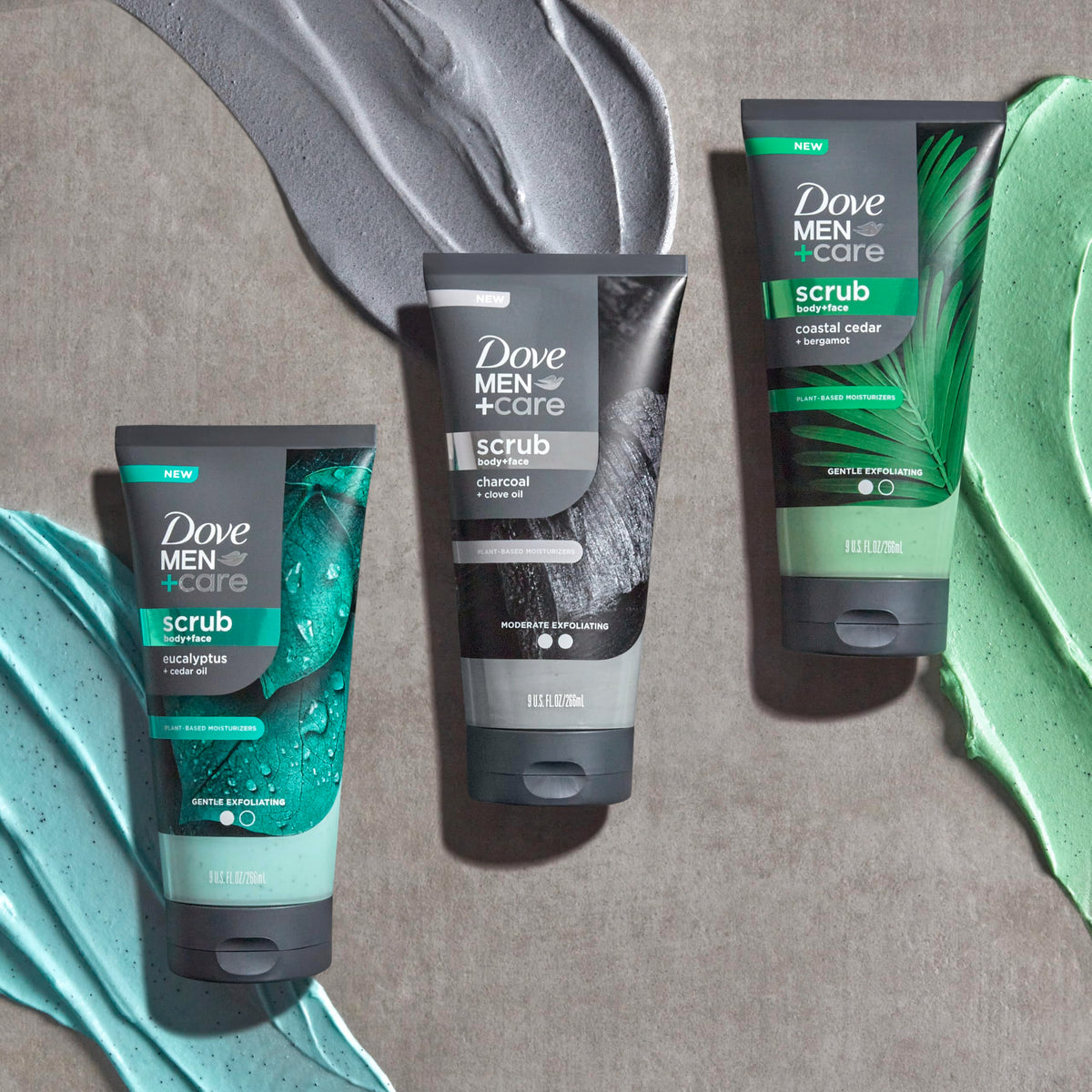 DOVE MEN + CARE Eucalyptus Scrub with other Dove products